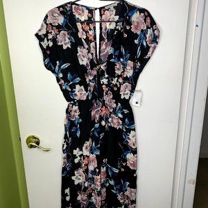 NWT black floral, jumpsuit, cap sleeve